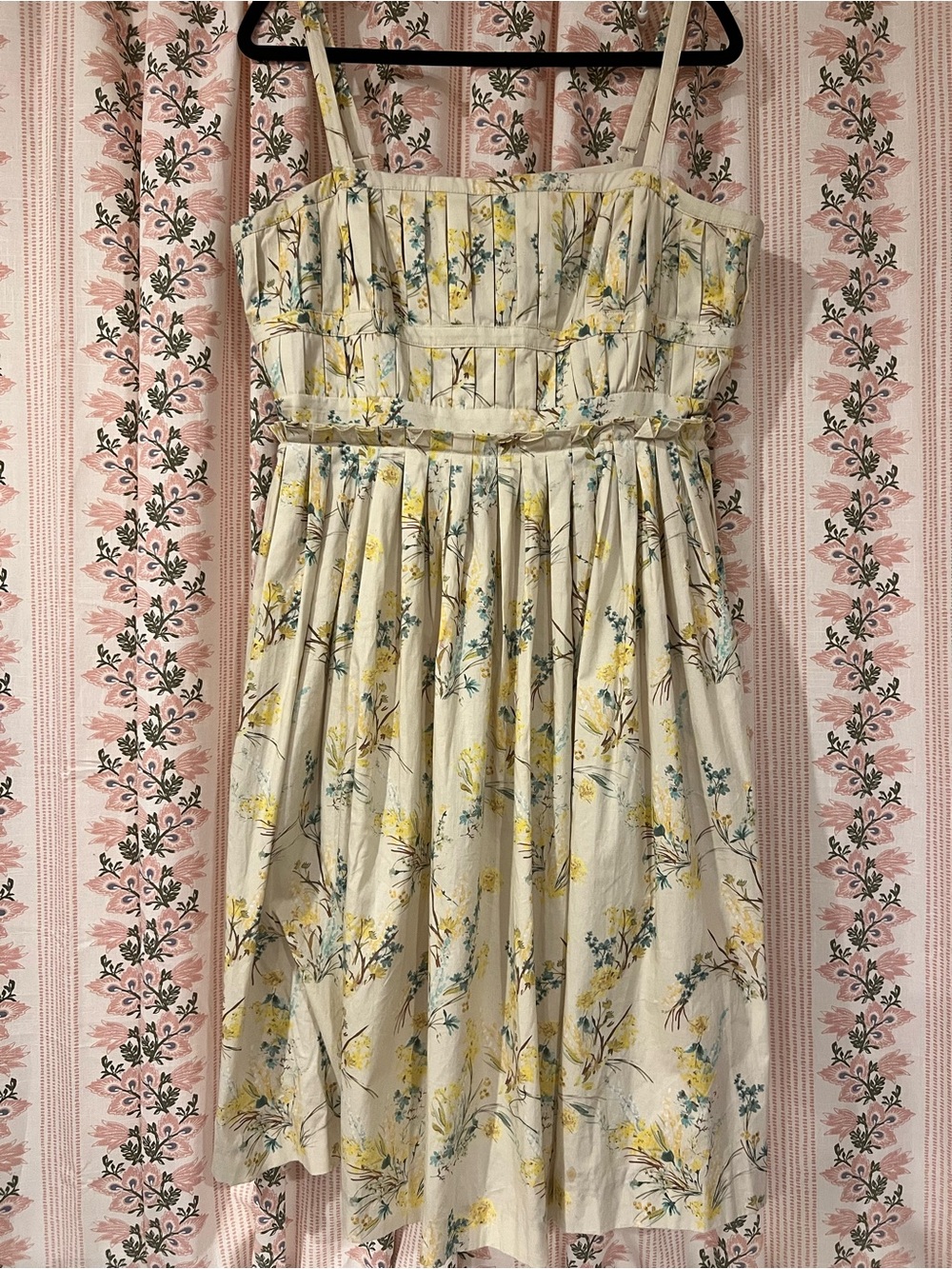 Antonio Melani Blue Yellow Floral Pleated Midi Dress Size 14